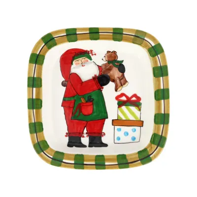 Old St. Nick 2025 Small Rimmed Square Platter with Teddy