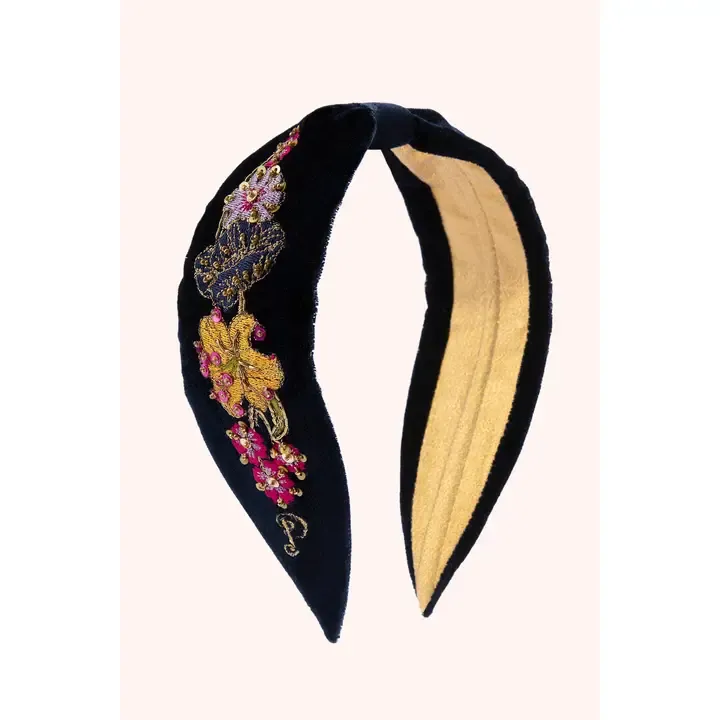 Midnight Posy Embroidered Velvet Headband