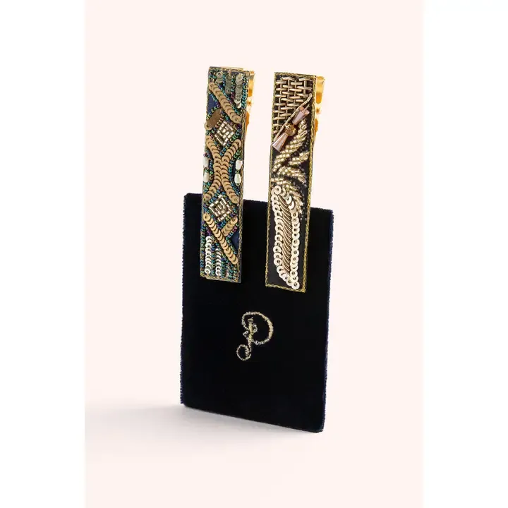 2 Hair Barettes - Midnight 1920's Sparkle