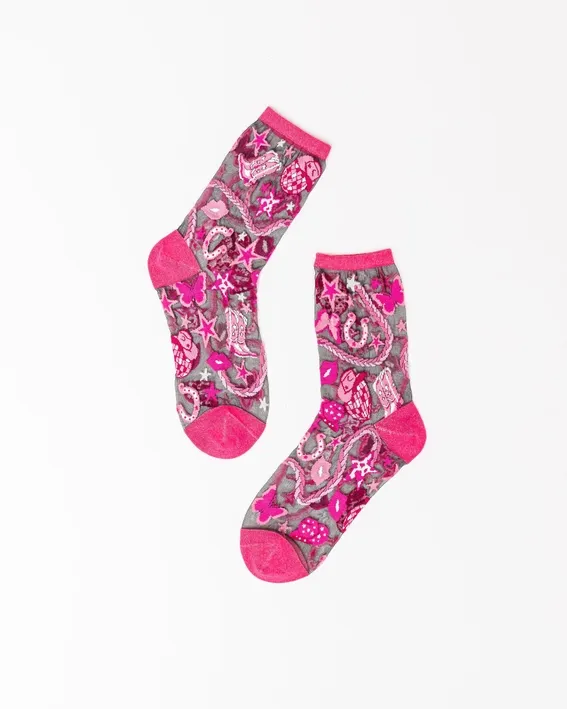 Disco Barbie Black Sheer Crew Socks
