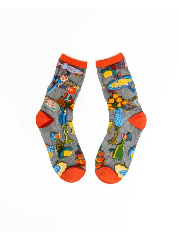 La Dolce Vita Black Sheer Crew Sock