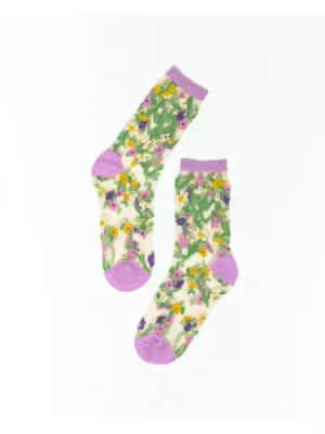 Heart Floral Sheer Crew Sock