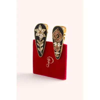 2 Hair Barettes - Midnight Floral