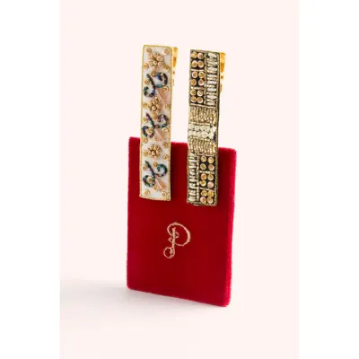 2 Hair Barettes - Midnight &amp; Champagne Glamour