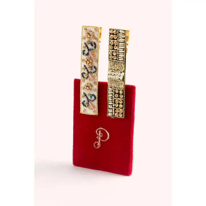 2 Hair Barettes - Midnight &amp; Champagne Glamour