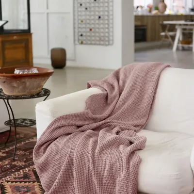 Linen Waffle Throw Blanket - Woodrose