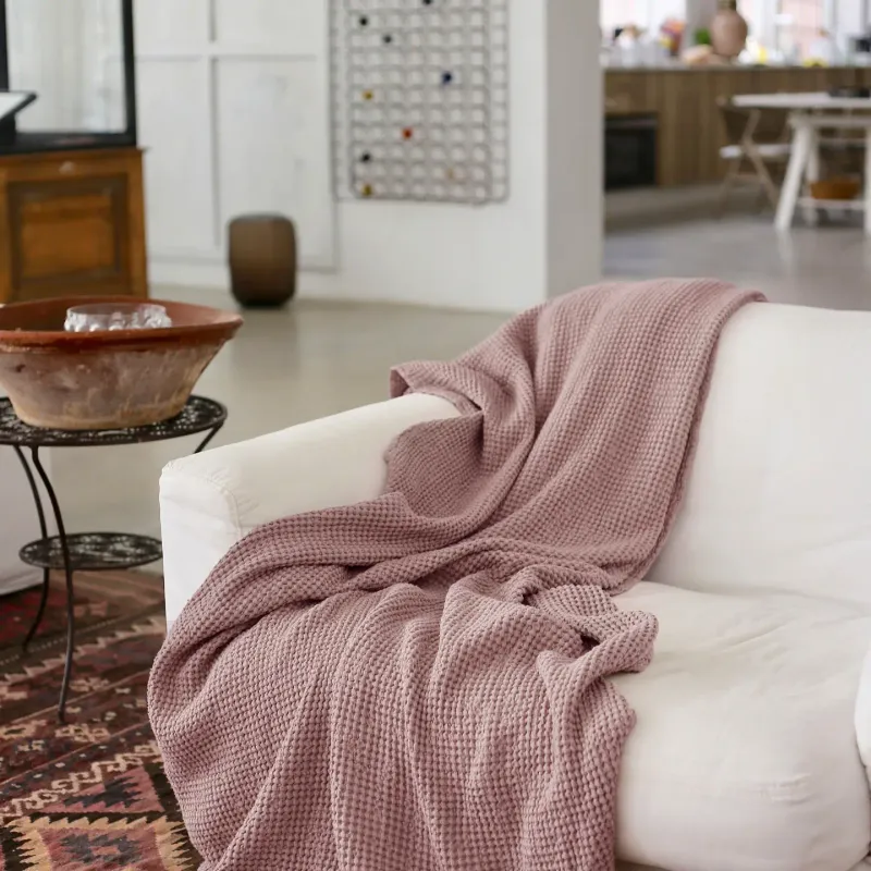 Linen Waffle Throw Blanket - Woodrose