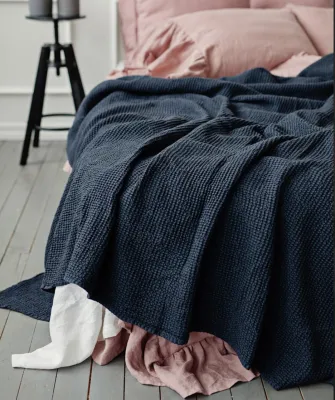 Linen Waffle Throw Blanket - Dark Grey