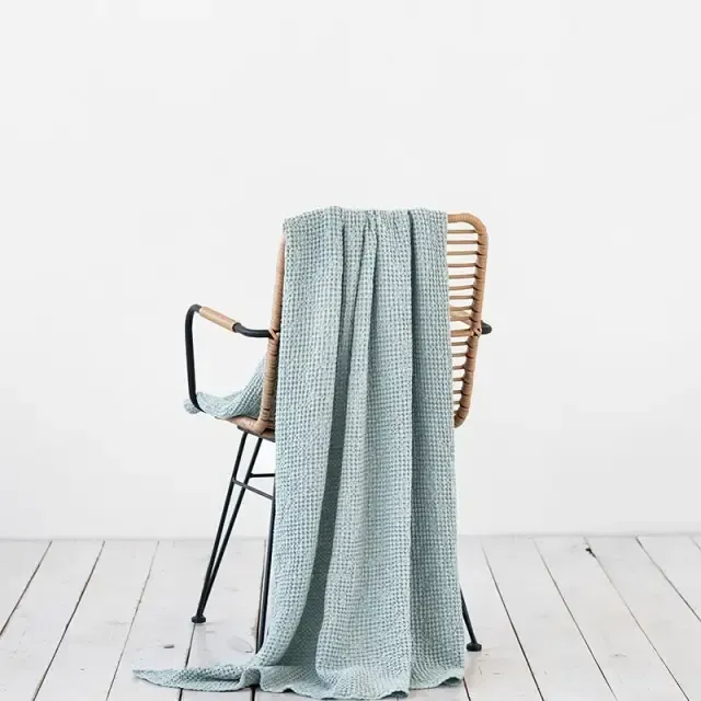 Linen Waffle Throw Blanket - Dusty Blue
