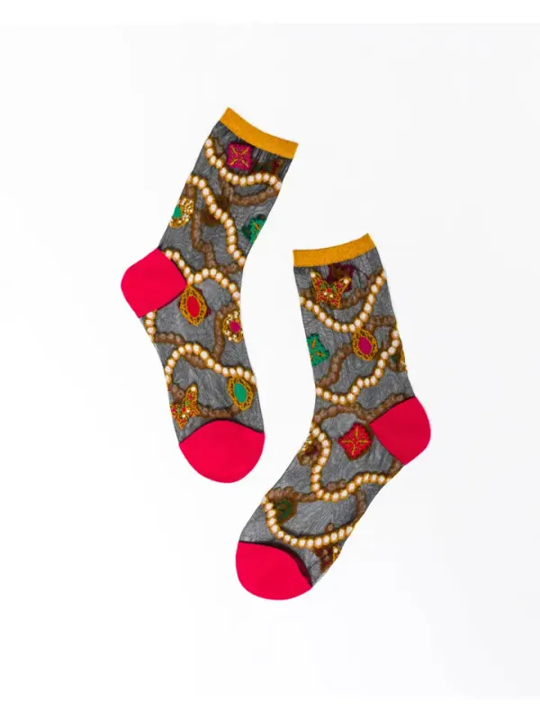 Pearls &amp; Jewels Black Sheer Ankle Sock