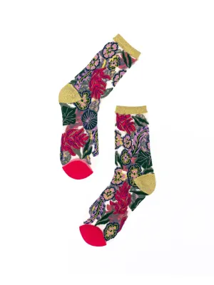 Festive Floral Sheer Crew Sock