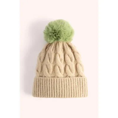 Elise Bobble Hat - Cream / Sage