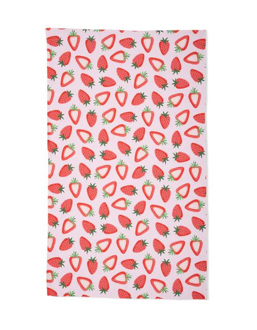 Sweet Strawberry Geometry Tea Towel