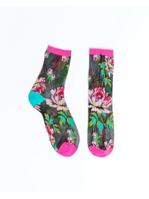 English Rose Black Sheer Ankle Sock