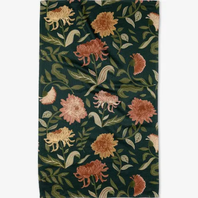 Chrysanthemums in November Geometry Tea Towel