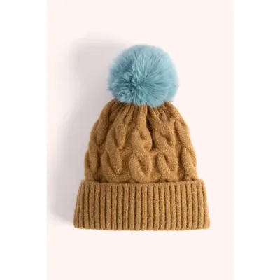 Elise Bobble Hat - Chocolate / Ice