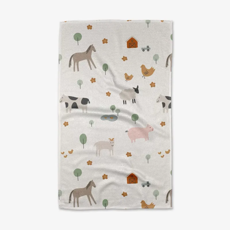 Light Farm Animals Geometry Tea Towel