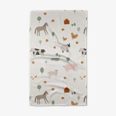 Light Farm Animals Tea Towel