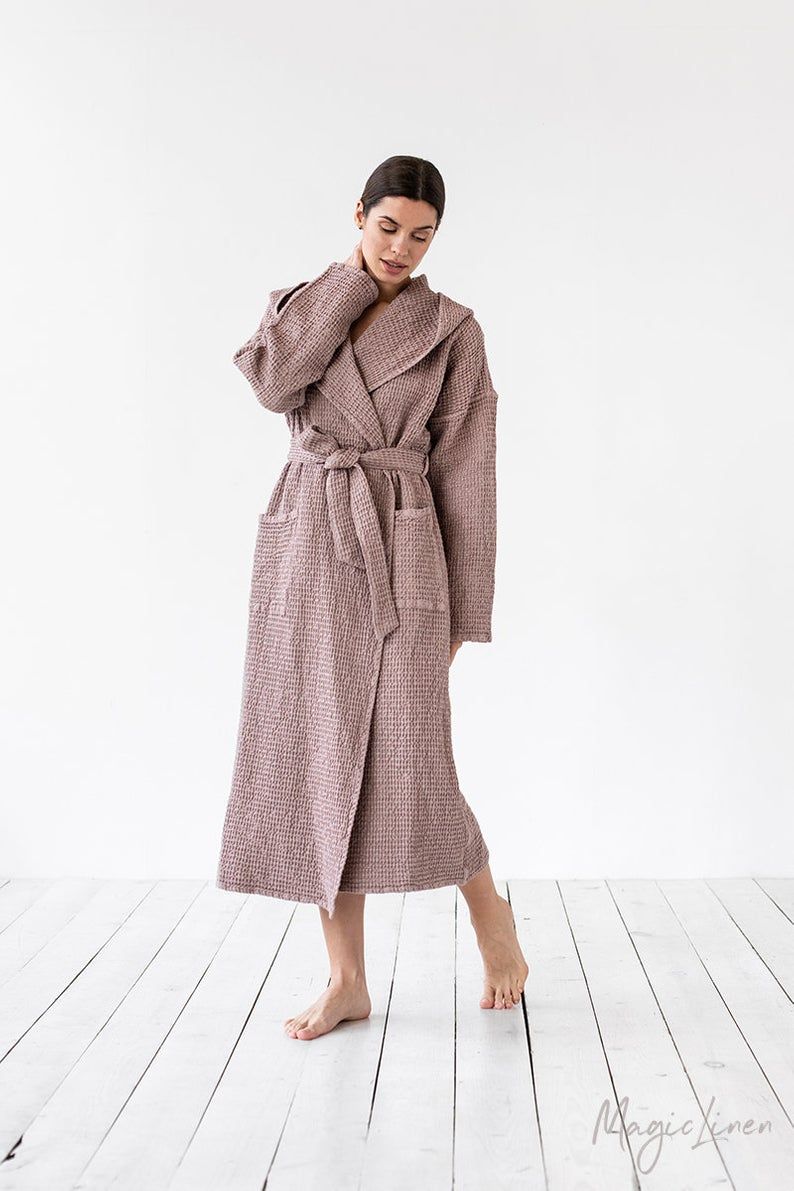 Womens Waffle Linen Robe - Woodrose L-XL