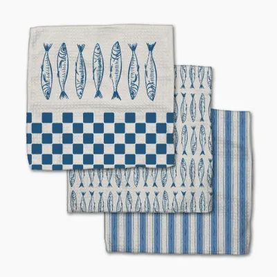 Sardine Check Blue Geometry Dishcloth Set