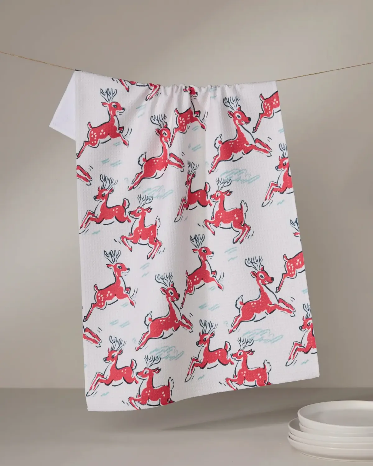 Prancing Reindeer Geometry Tea Towel