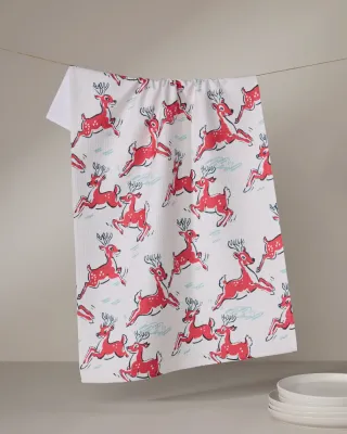 Prancing Reindeer Geometry Tea Towel