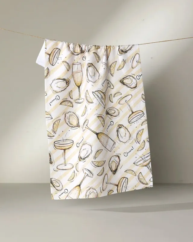 Oysters and Champagne Geometry Tea Towel