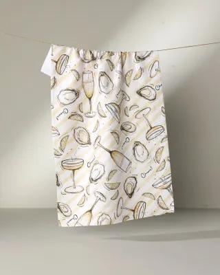 Oysters and Champagne Geometry Tea Towel