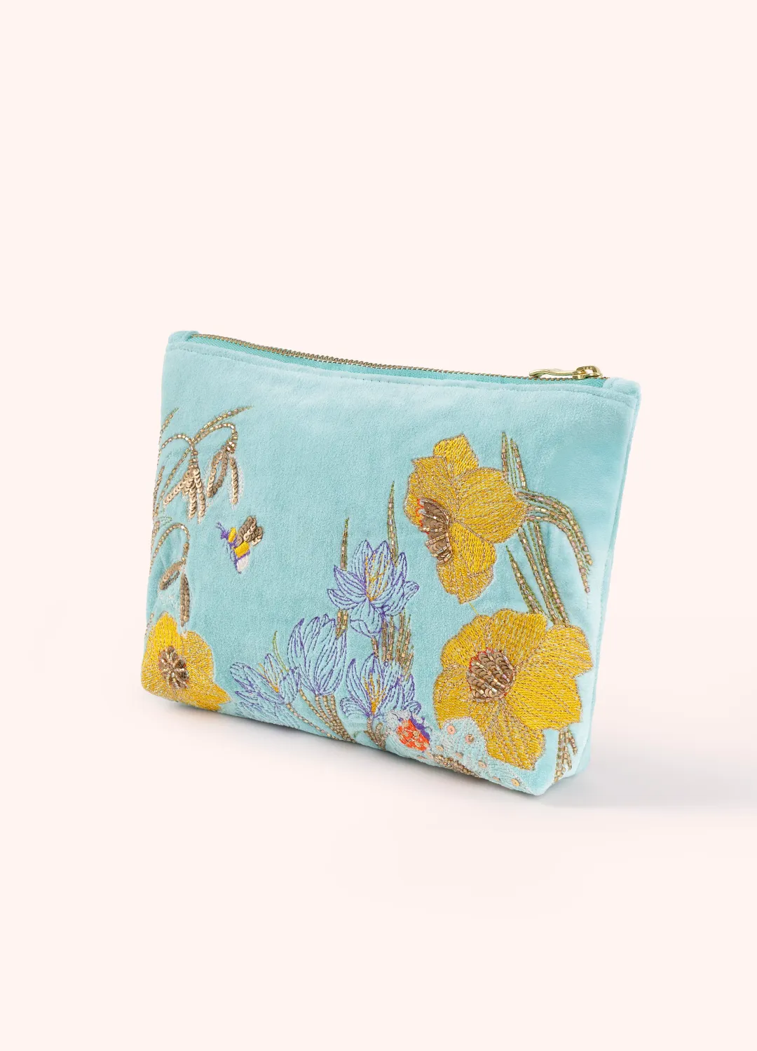 Mid Size Embroidered Zip Pouch - Wildflower Meadow
