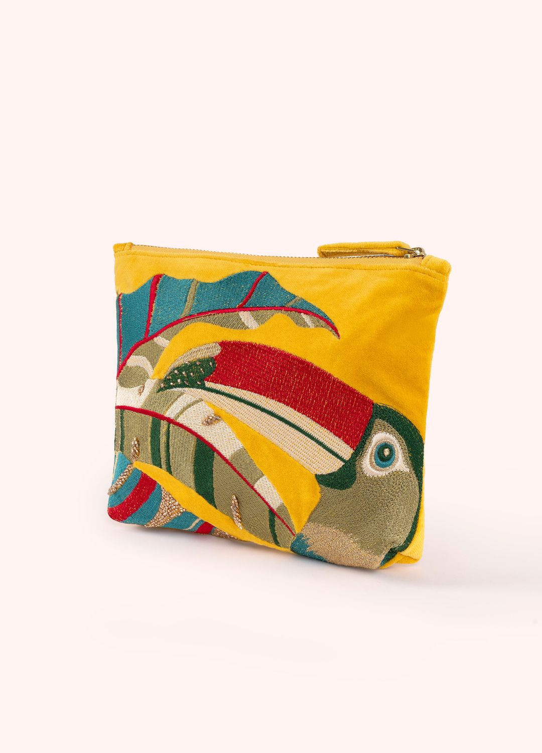 Mid Size Embroidered Zip Pouch - Tropical Toucan