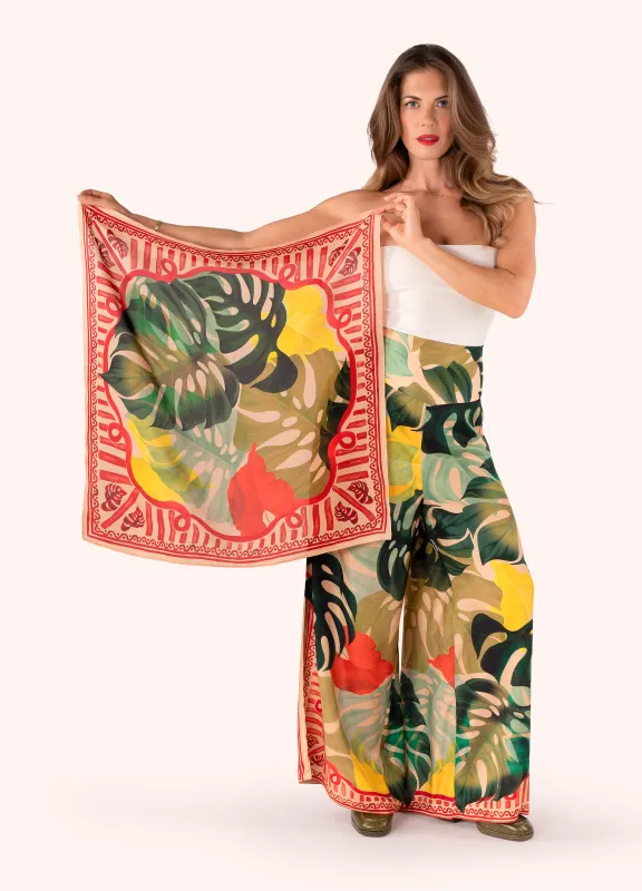 Exotic Leaves Silk Square Scarf