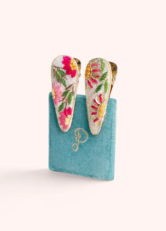 Hair Clips - Cream Flora