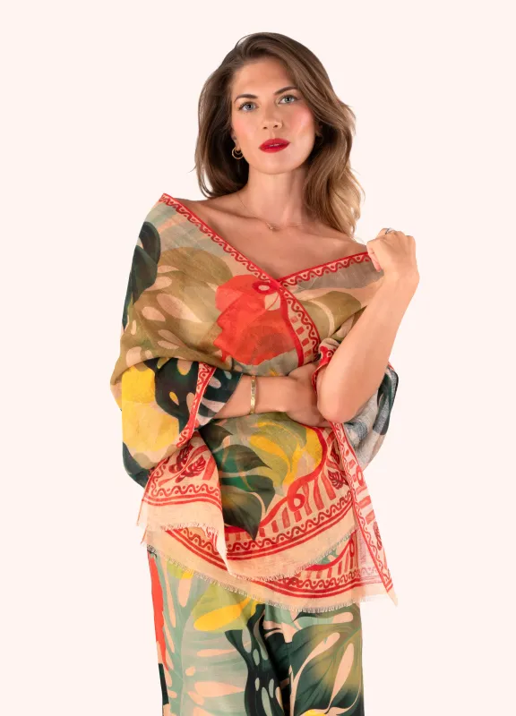 Exotic Leaves Linen &amp; Cotton Scarf