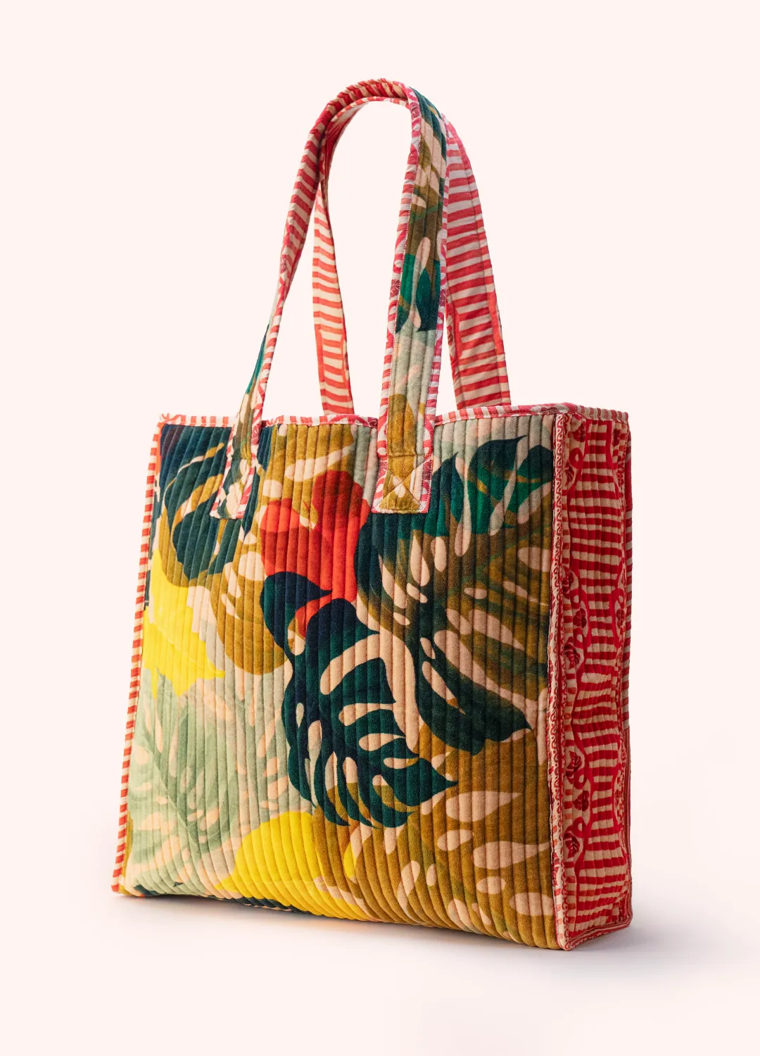 Lux Velvet Quilted Tote - Exotic Leaves