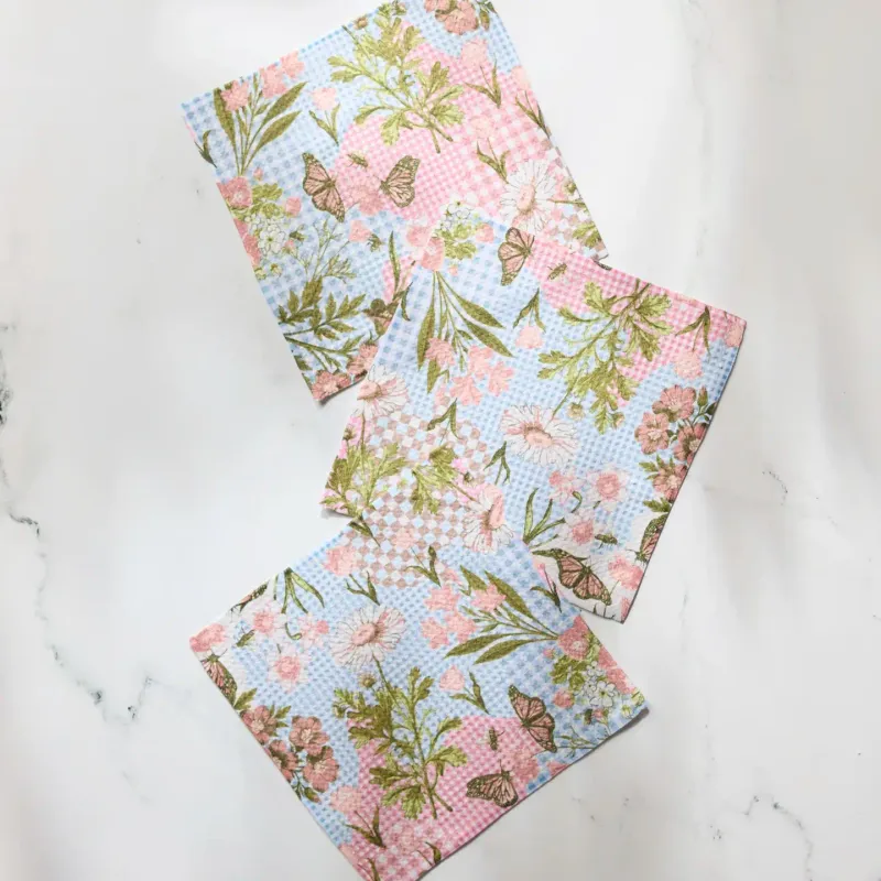 Floral Collage Geometry Dishcloth Set