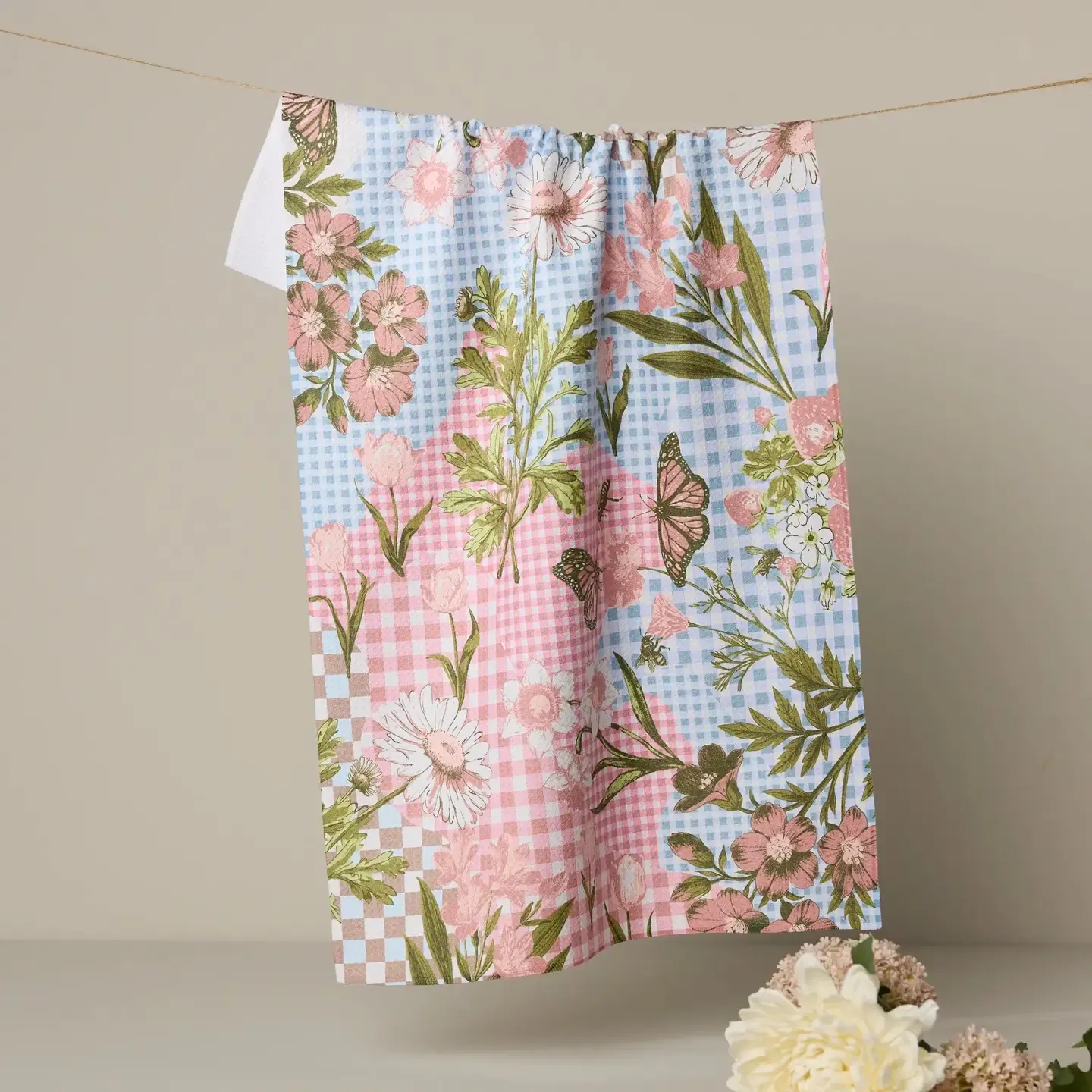 Floral Collage Geometry Tea Towel