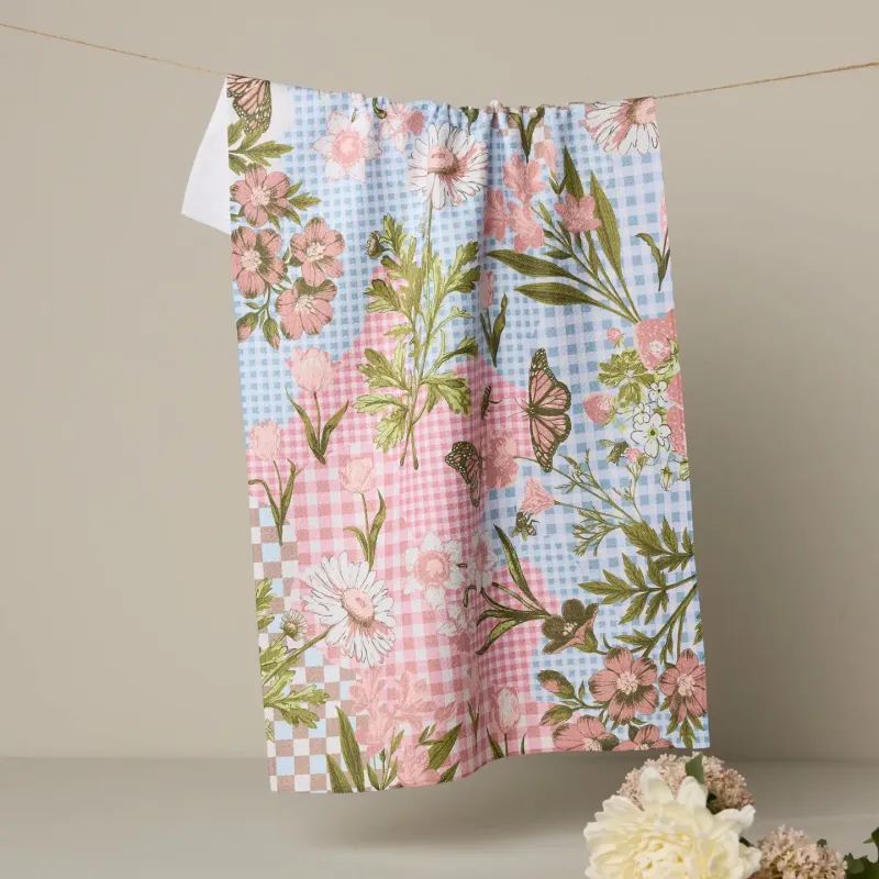 Floral Collage Geometry Tea Towel