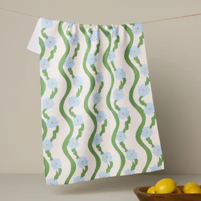 Wavy Flowers Geometry Tea Towel