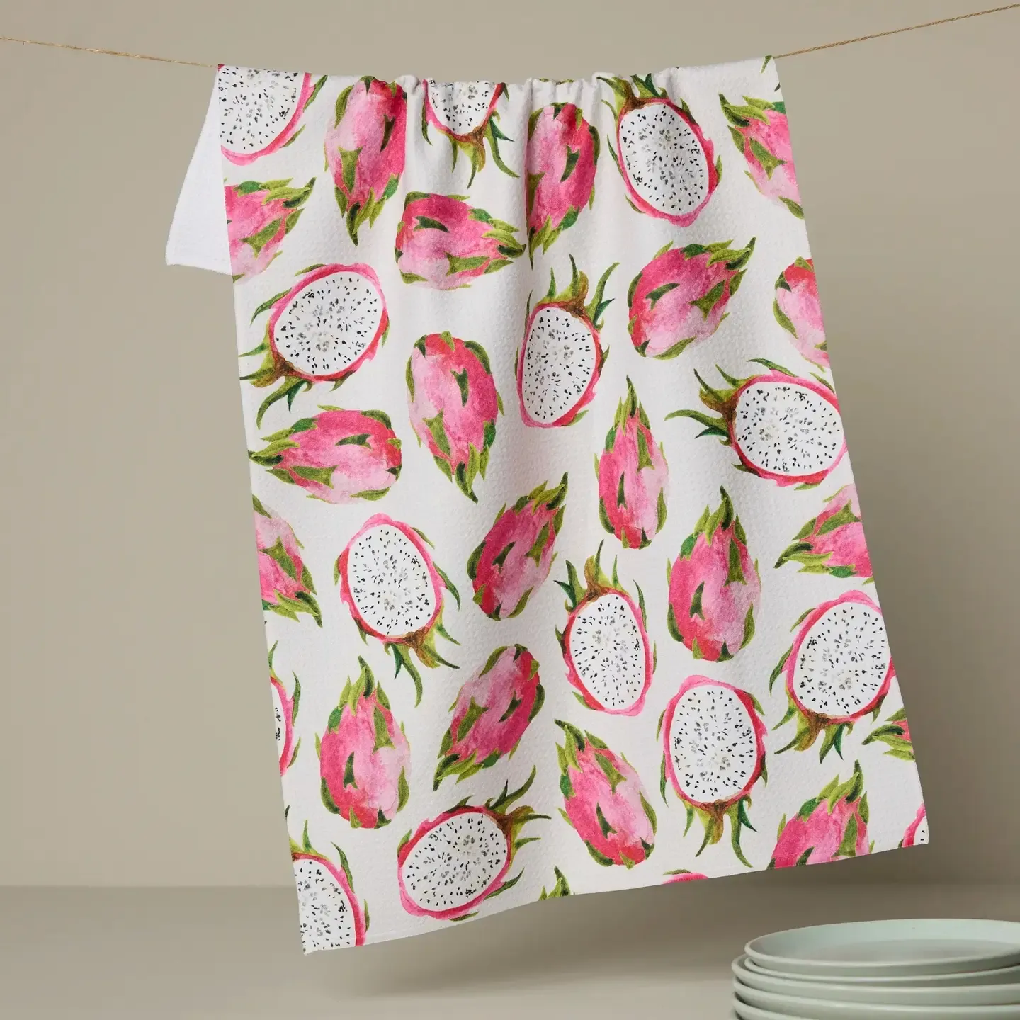 Pink Dragon Geometry Tea Towel