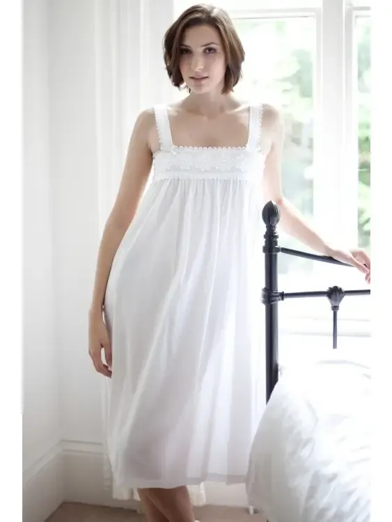 Helen Cotton Lawn Wide Strappy Nightdress - Medium