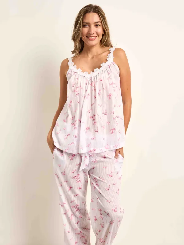 Cotton Voile Petal Flora Cami Tunic Capri Pj Set - Small