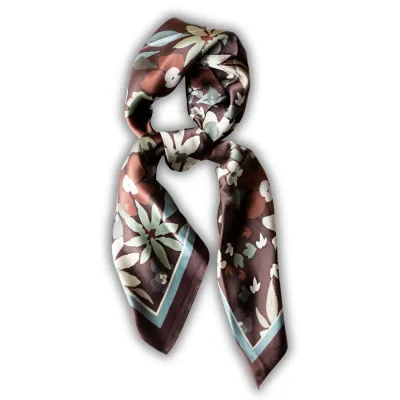 Silk Scarf 35" x 35" - Garden Bloom Brown