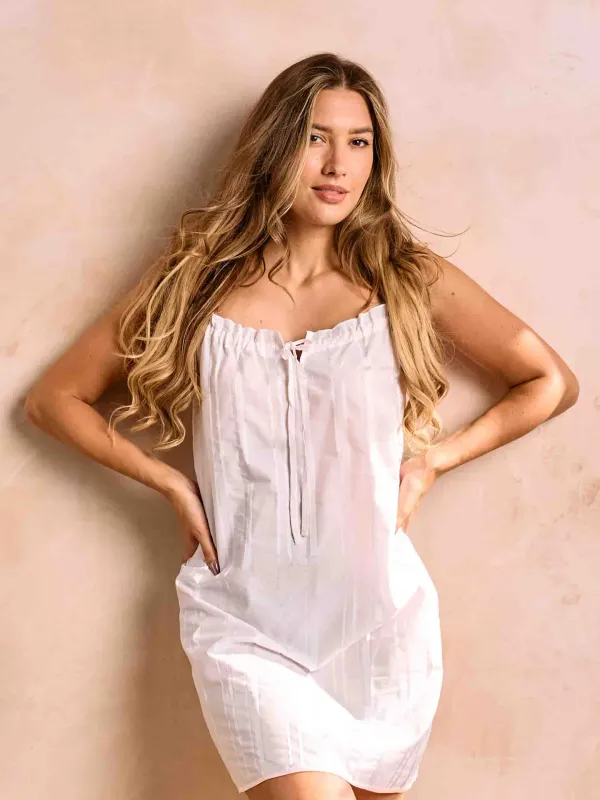Cotton Voile Sateen Stripe Chemise Nightdress