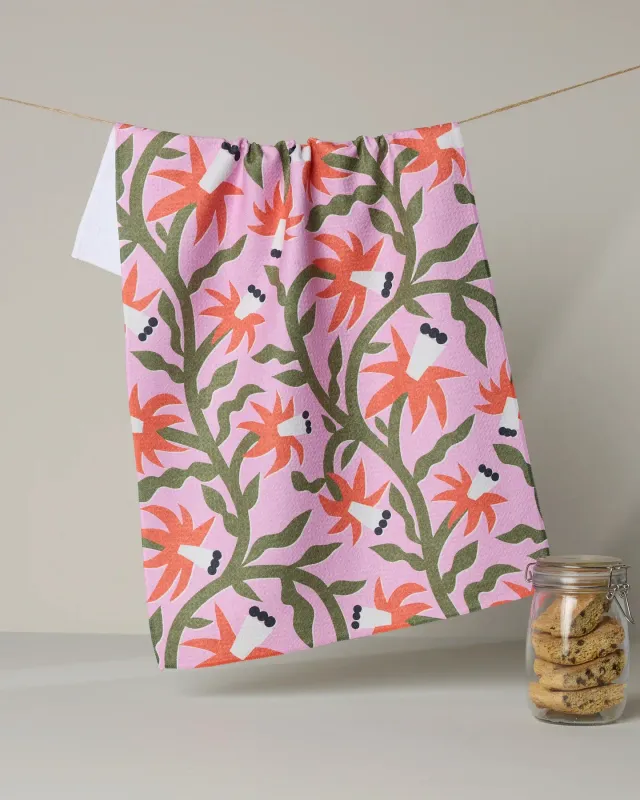 Graphic Flowers Geometry Tea Towel