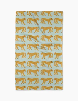 Walking Cheetah Geometry Tea Towel