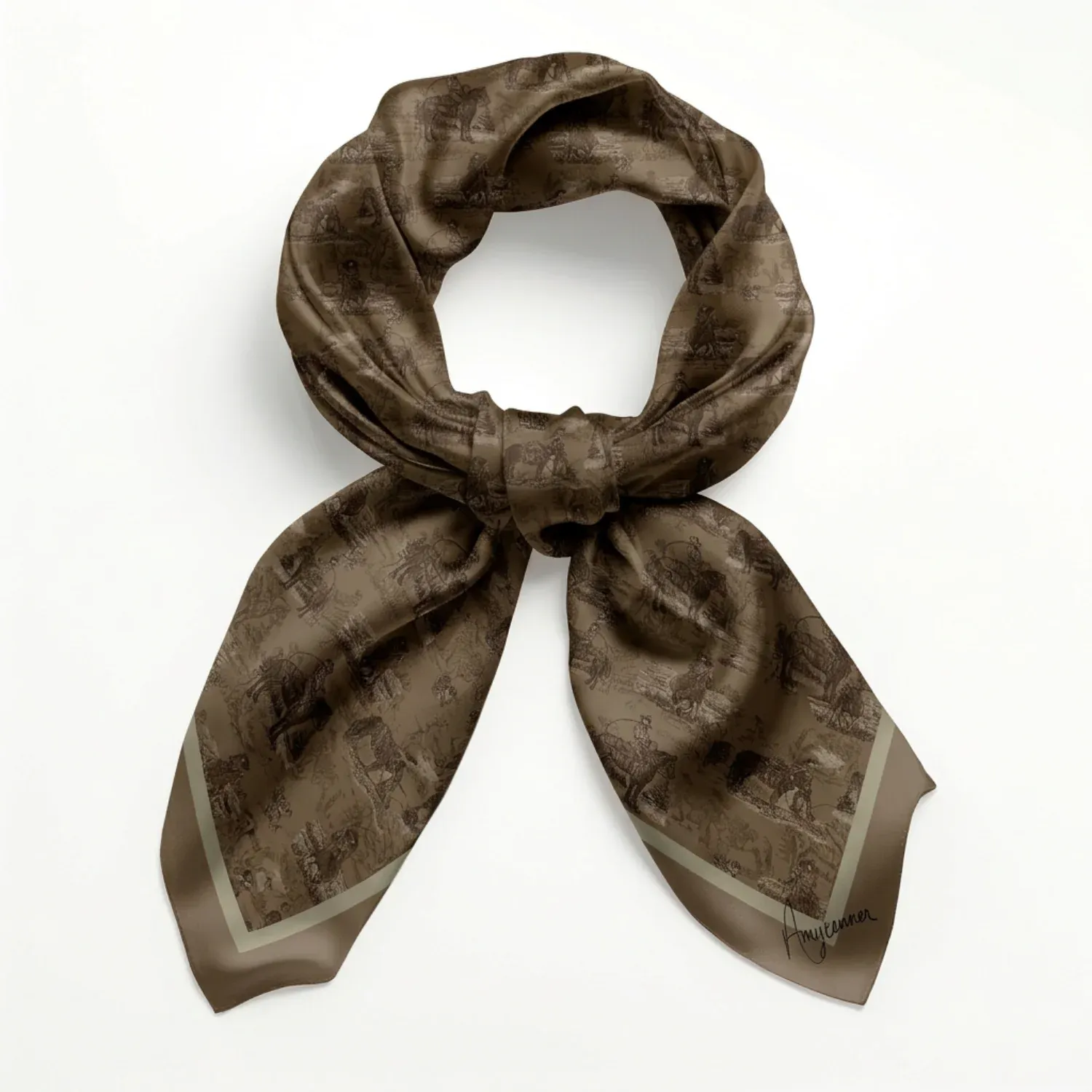 Silk Scarf 35" x 35" - Sage and Saddle Sepia