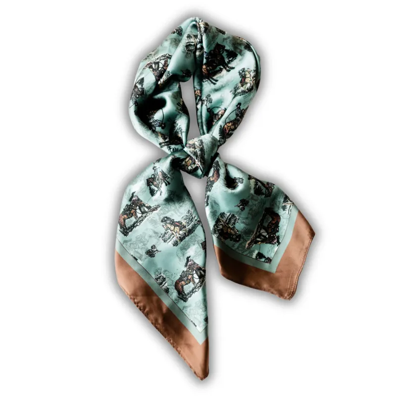 Silk Scarf 35" x 35" - Sage and Saddle Turquoise