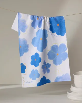 Blue Blossoms Geometry Tea Towel