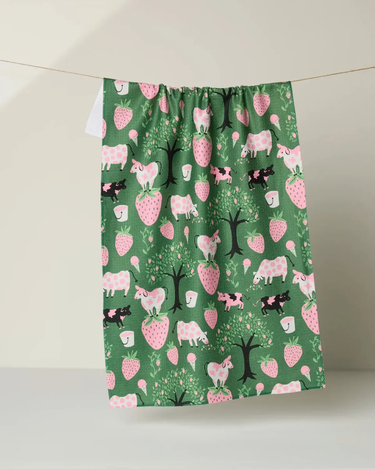 Strawberry Cows Geometry Tea Towel