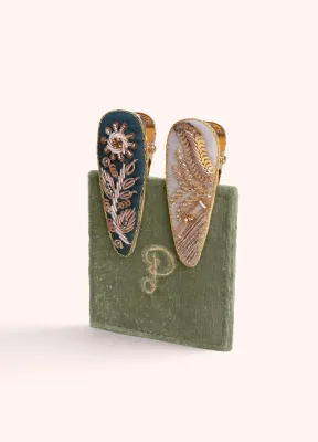 Dainty Flower &amp; Moss Angel Wing Hairclips